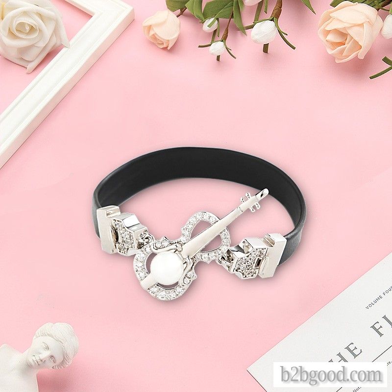 Violin series set with diamond leather bracelet