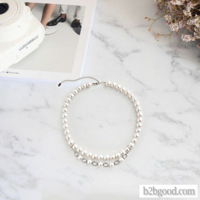 Double pearl chain necklace
