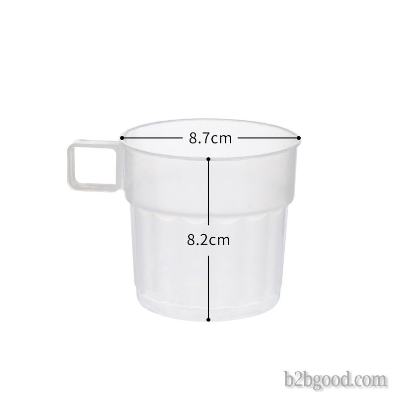 A 12-ounce food-grade plastic mug with a handle