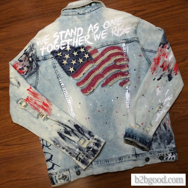 Jeans jacket men's casual European and American fashion street custom processing