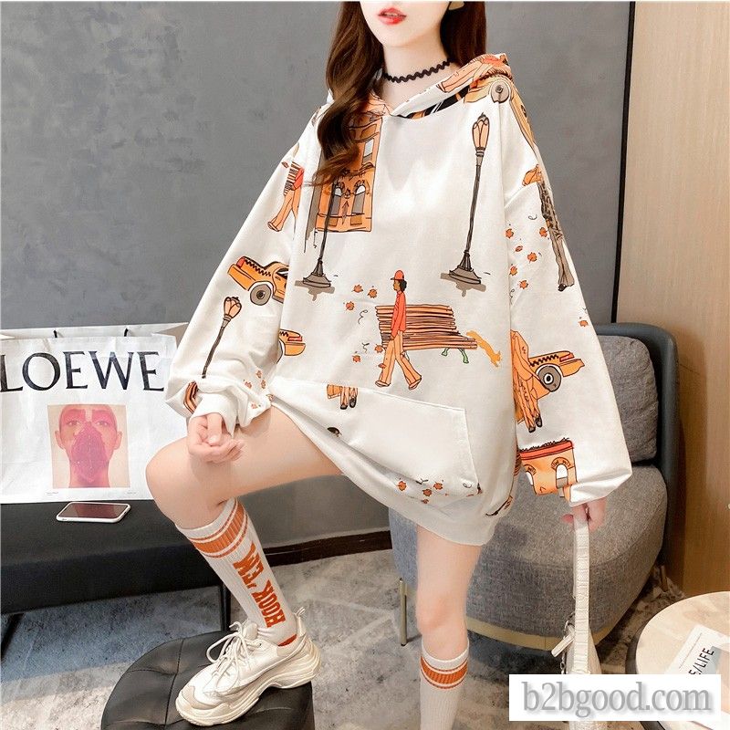 A long, loose, versatile top with cartoon motifs in Spring and Autumn and Korean editions, with a sl