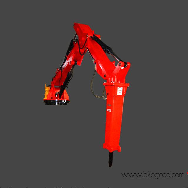 Stationary hydraulic rockbreaker boom